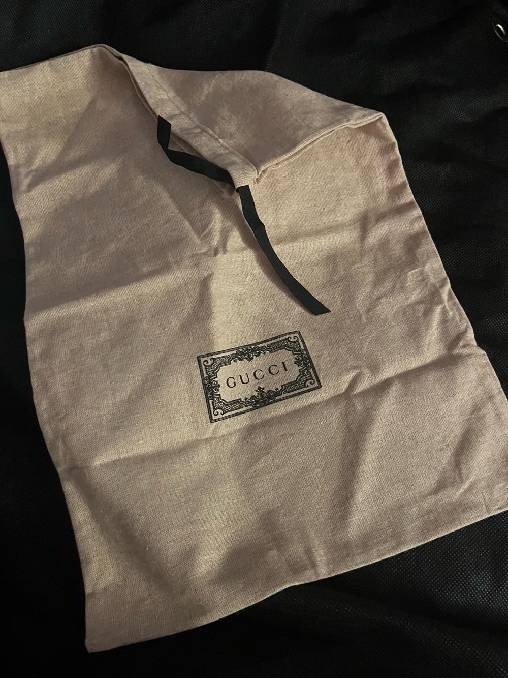 Gucci Beige Linen Drawstring Dust Bag with Black Logo